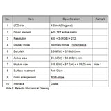 4.3" TFT LCD Screen Module +Touch Panel 480x272 Pixels for MP4 GPS PSP Car 40Pin