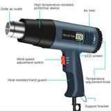 Professional 2500W Heat Gun Electric Hot Air Gun Dual Temperature LCD Display 4 Nozzles Tool