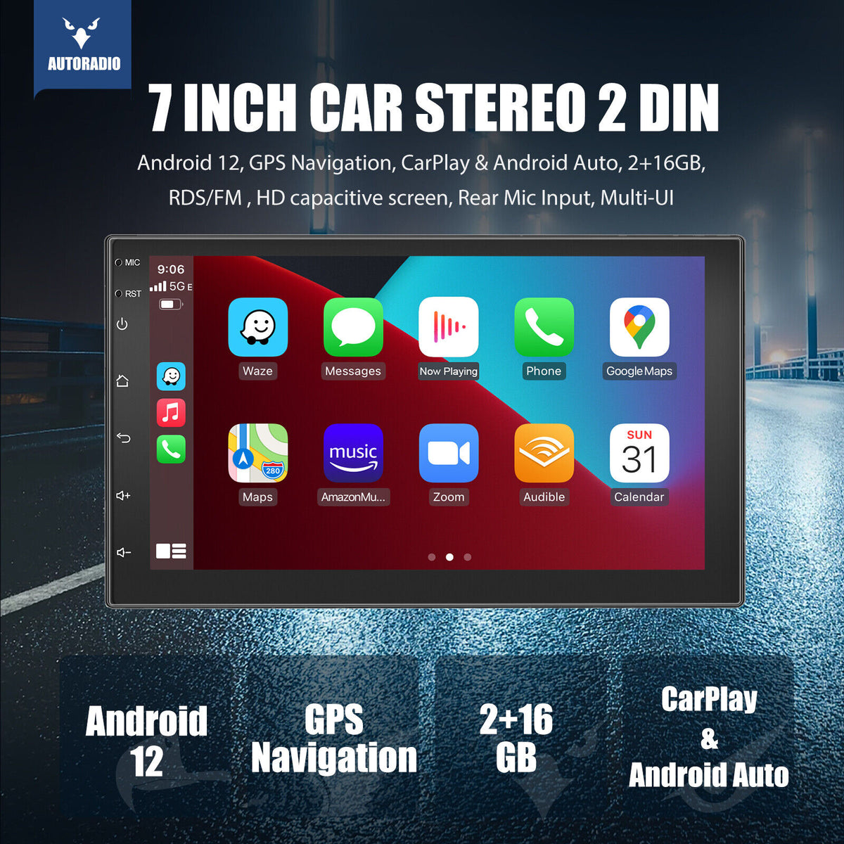 7 Inch Android 12 CarPlay Car Stereo GPS Navigation Radio Double 2 DIN German Audio Tech