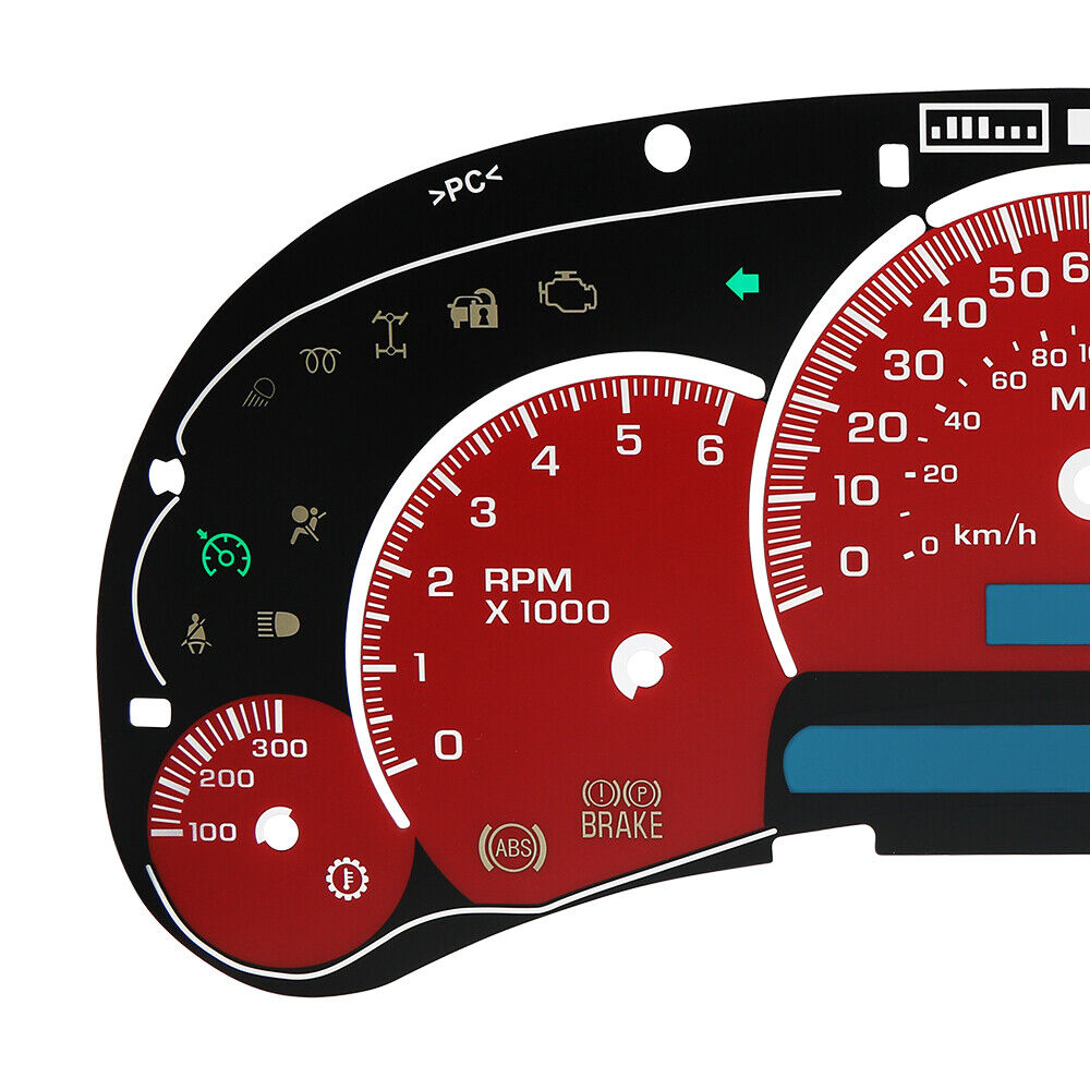 Red Gauge Face Overlay LED Version Trans Temp for GMC Silverado Sierra