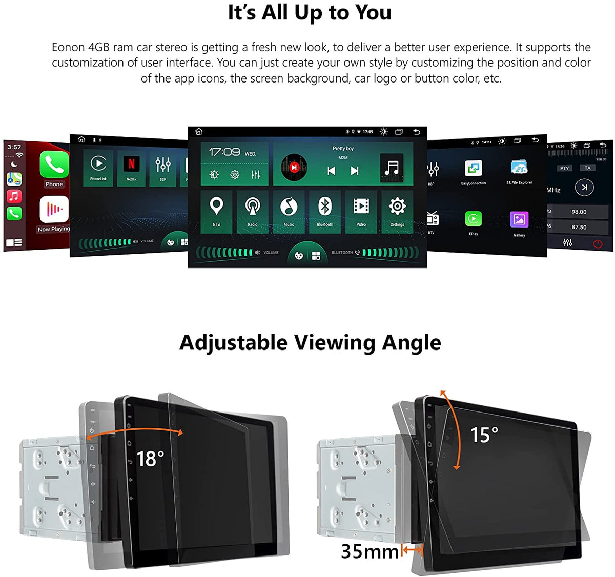 Android 10.0 Double Din Car Stereo, Eonon Octa Core 4GB+64GB Car