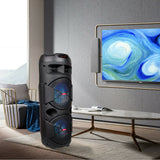 Portable Party Bluetooth PA Loudspeaker Rechargeable Dual Subwoofer With Karaoke Microphone Remote