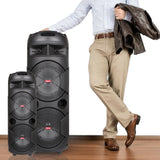Portable Party Bluetooth PA Loudspeaker Rechargeable Dual Subwoofer With Karaoke Microphone Remote