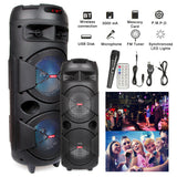 Portable Party Bluetooth PA Loudspeaker Rechargeable Dual Subwoofer With Karaoke Microphone Remote