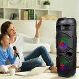 Portable Party Bluetooth PA Loudspeaker Rechargeable Dual Subwoofer With Karaoke Microphone Remote
