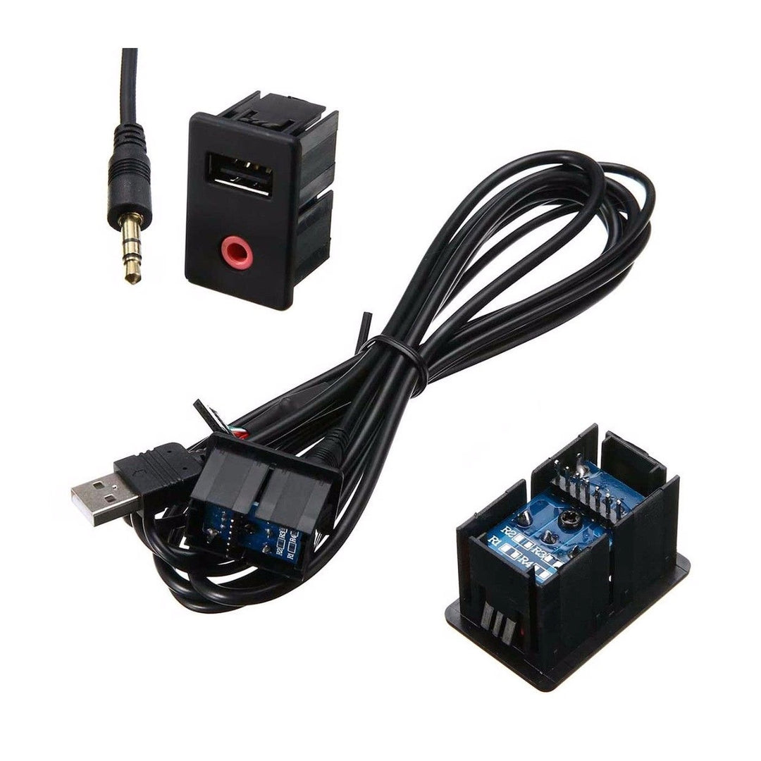 Car Dash AUX + USB Port Socket Headphone Adapter Chargeable Panel Input Kit Wired