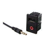 Car Dash AUX + USB Port Socket Headphone Adapter Chargeable Panel Input Kit Wired