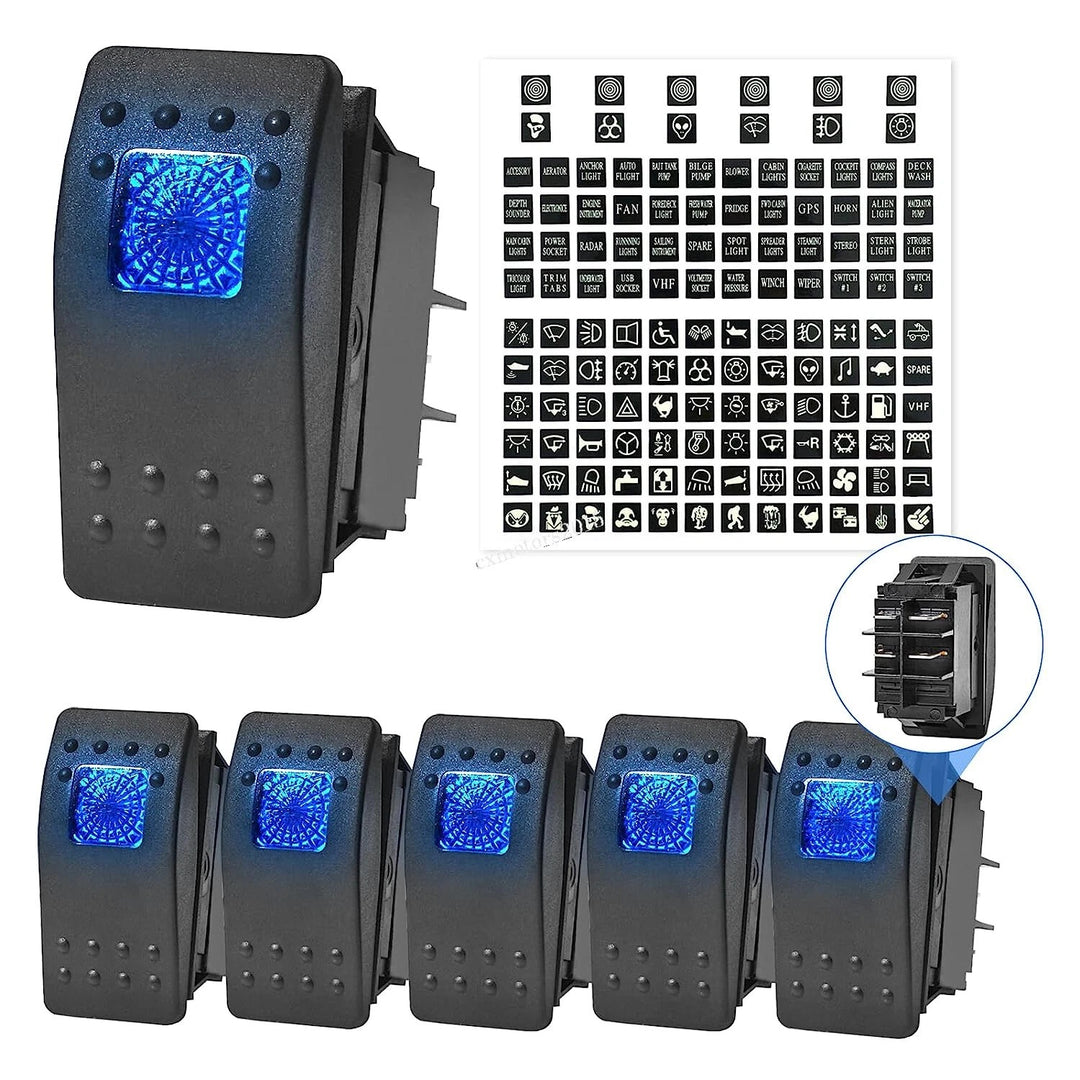 6-Pack Marine Rocker Switches for Boat Car Truck 12V Blue LED - view 1