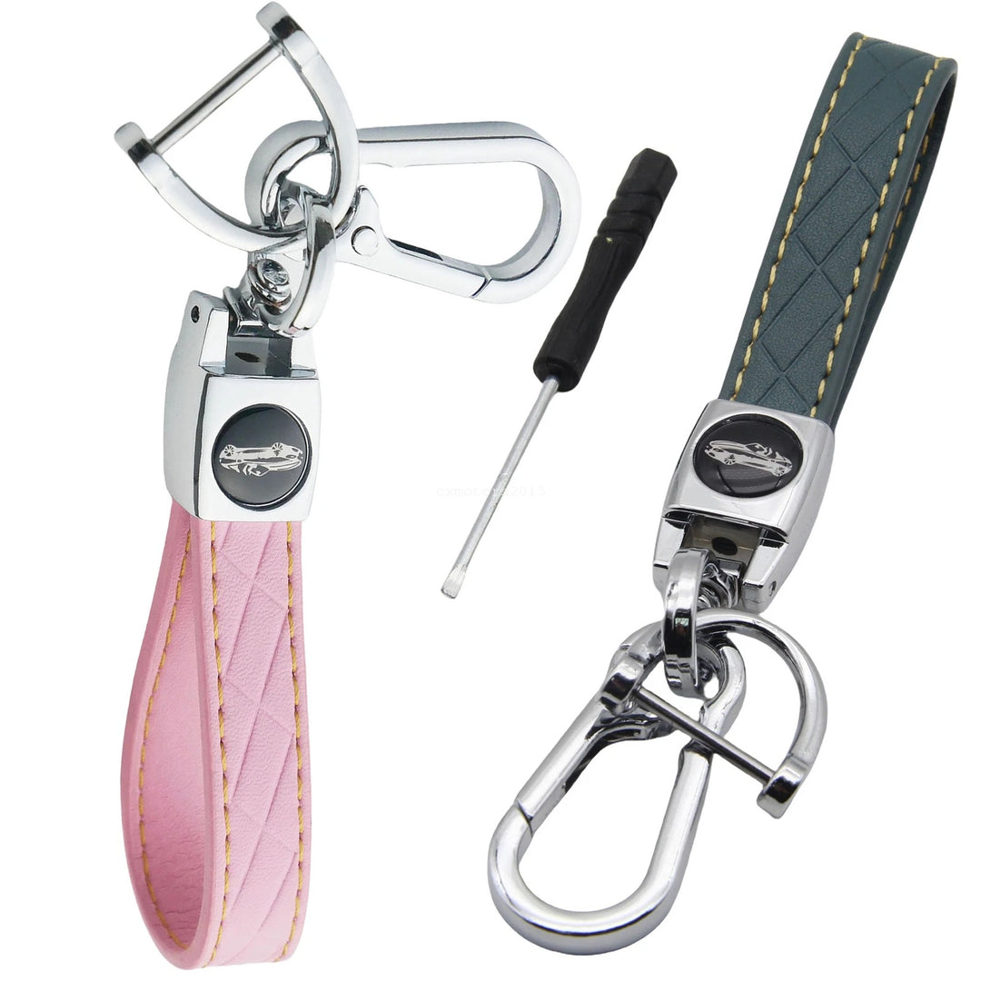 2-Pack Leather Car Keychain Straps with D-Rings and Carabiner Clips - view 1