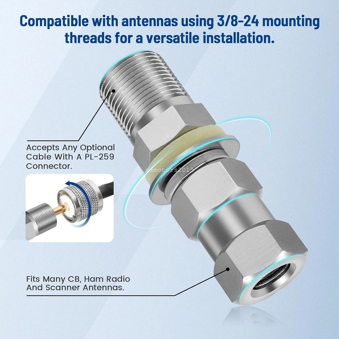 2-Pack 3/8-24-to-SO-239 Antenna Stud Mounts for CB Ham Radio - view 2