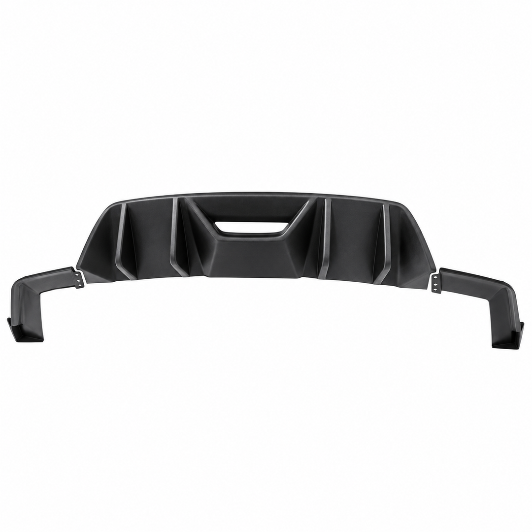Matte Black Rear Bumper Diffuser for 2015–2017 Ford Mustang — 3 Pieces on white background