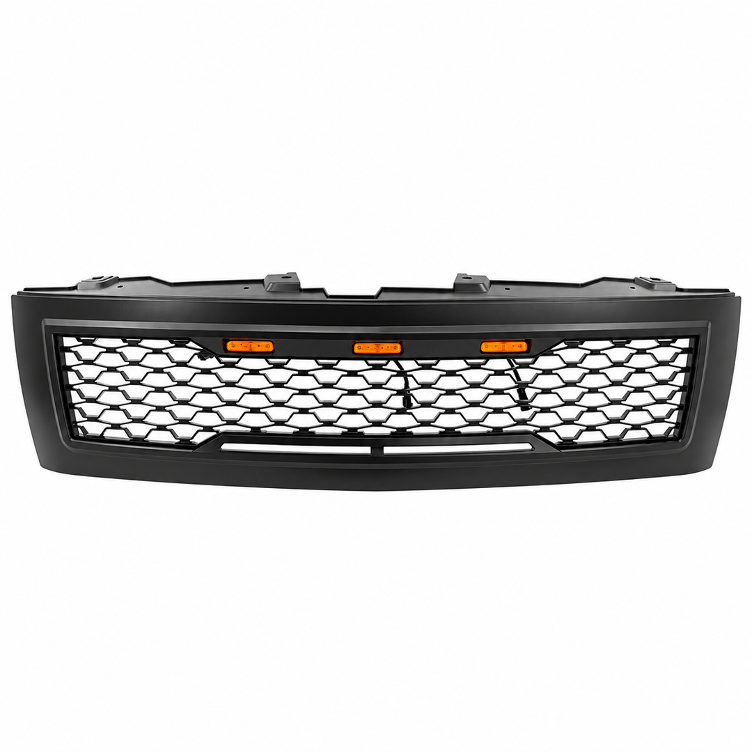 Matte Black Upper Grille with Lights for 2007–2013 Chevrolet Silverado 1500 on white background