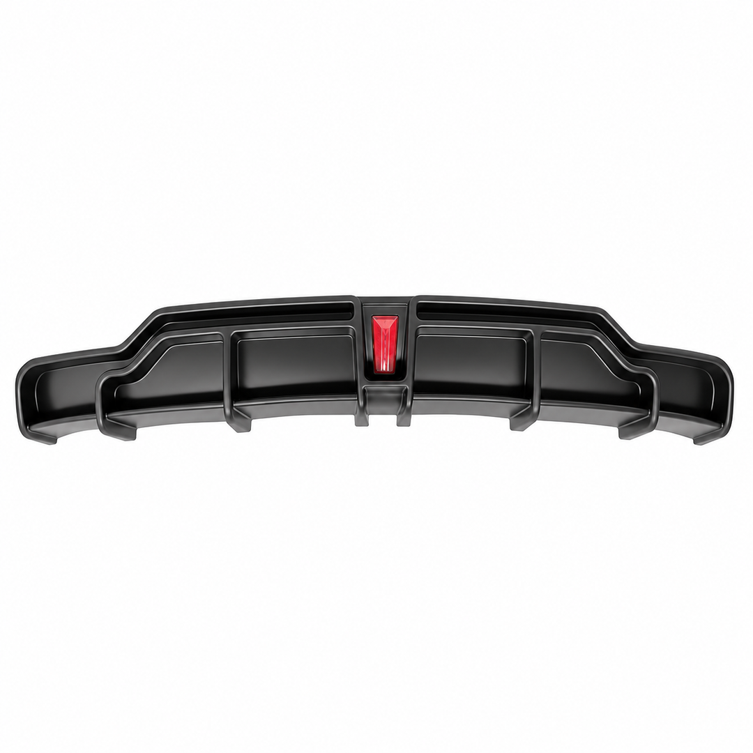 2017–2023 Tesla Model 3 Matte Black Rear Diffuser Kit with LED on white background