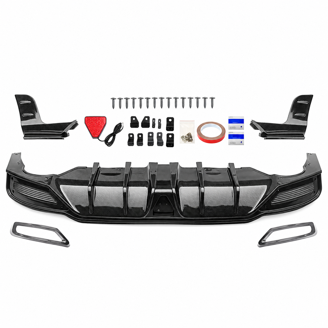2022–2026 Honda Civic Hatchback Rear Diffuser & Aprons — Carbon Print on white background