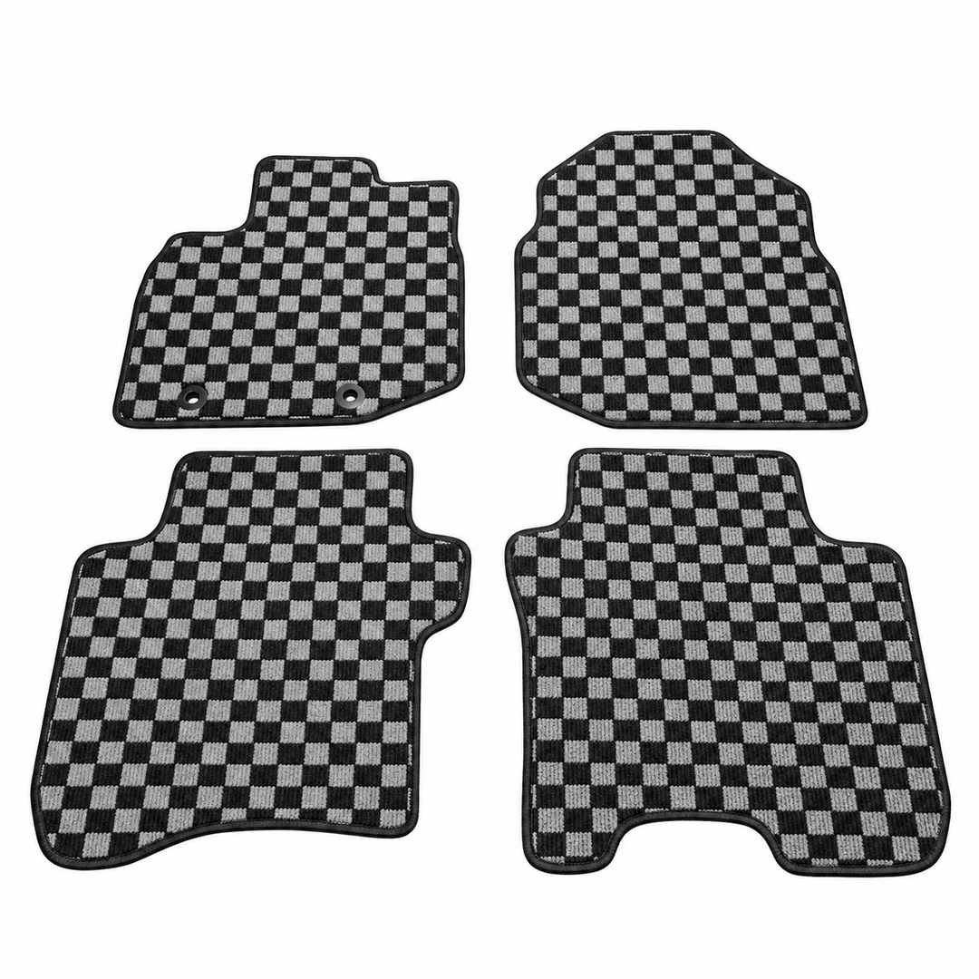 4-Piece Black Gray Plaid Floor Mats for 2009–2013 Honda Fit on white background