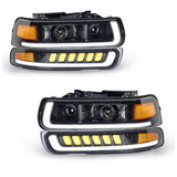 for 1999-2002 Silverado 00-06 Tahoe Black Projector Headlights+LED Bumper Lamps GM2521173 - product image 1
