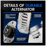 Alternator for 1983-1986 GMC K1500 6.2L Diesel High Output 140 Amp 1100257 7272-12 - product image 4