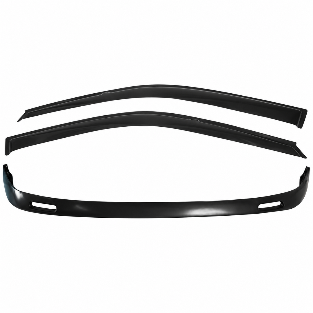 Black Front Bumper Lip & Window Visor Kit for 1992–1995 Honda Civic on white background