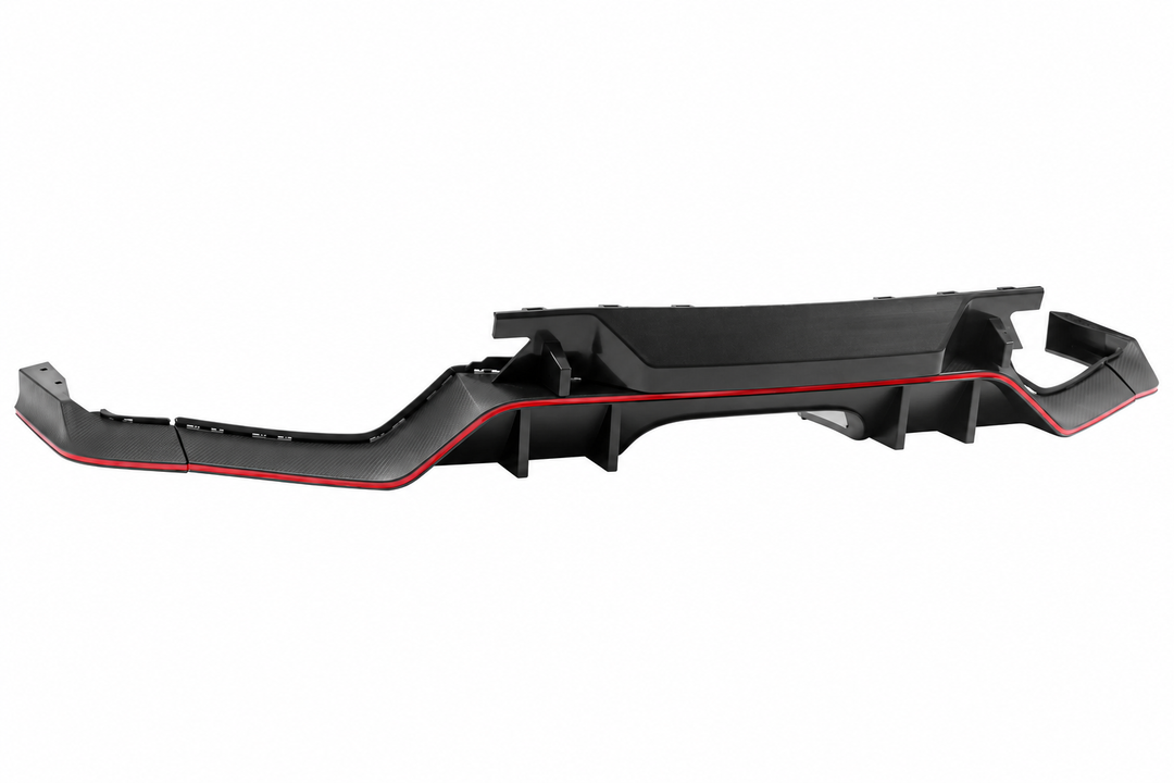 2017–2021 Honda Civic Hatchback Rear Bumper Lip Kit — Black PP on white background