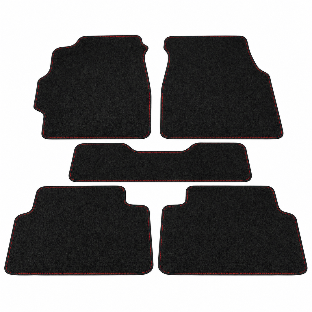 Black Nylon Floor Mat Set with Red Stitching for 1994–2001 Acura Integra on white background