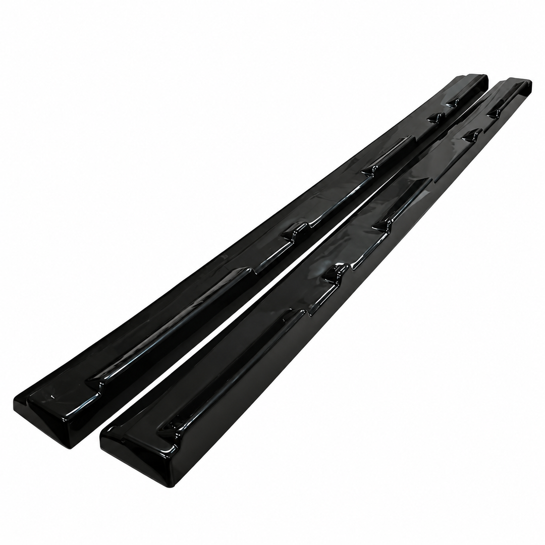 2010–2013 Mazda 3 Side Skirt Extensions — Black Polyurethane Pair on white background