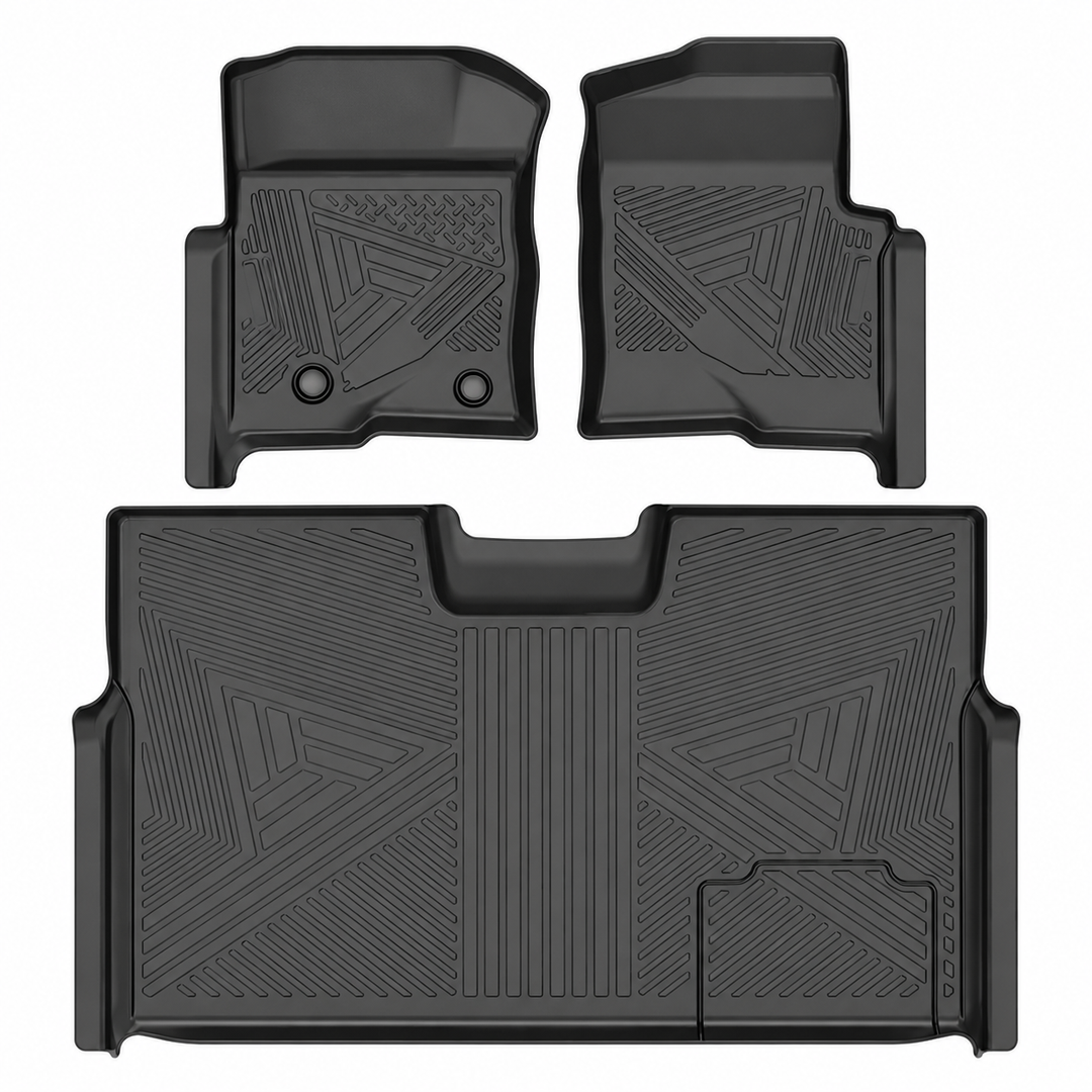 Black TPE Floor Liners for 2009–2014 Ford F-150 SuperCrew — 3 Pieces on white background