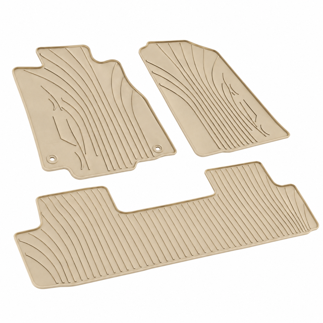 Beige Latex Rubber Floor Mats for 2012–2016 Honda CR-V — 3 Pieces on white background