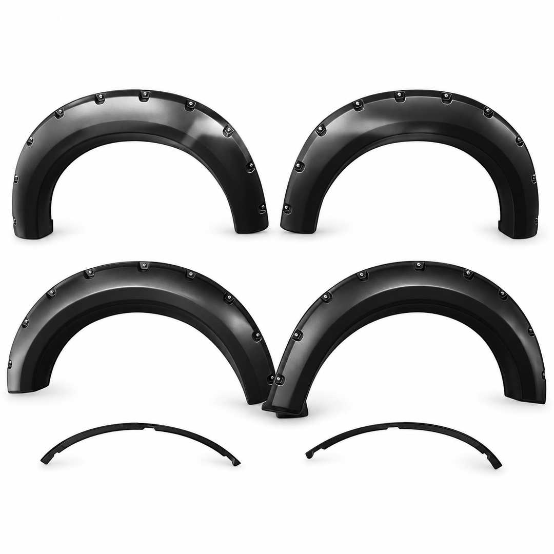 2009–2014 Ford F-150 Black Pocket Rivet Fender Flares on white background