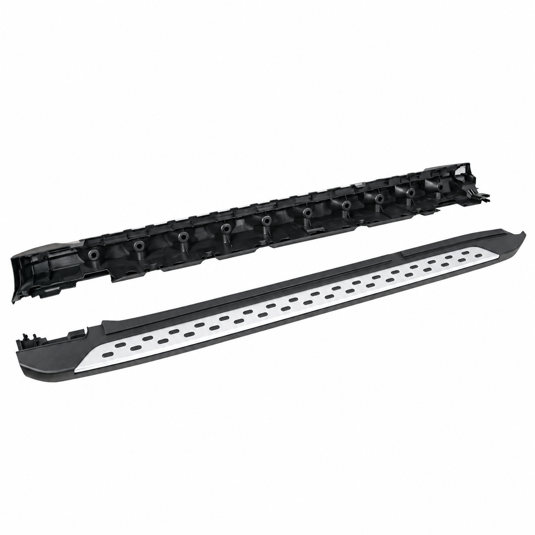 Black & Silver Running Boards for 2010–2015 Mercedes-Benz GLK — Pair on white background
