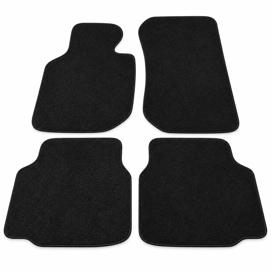 1992–1998 BMW E36 Black Nylon Floor Mats — 4 Pieces on white background