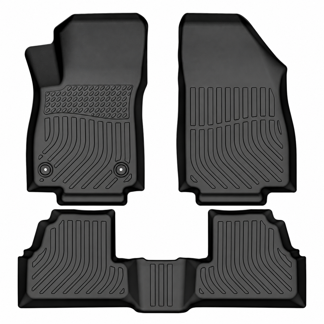 Black TPE Floor Liners for Chevrolet Trax & Buick Encore — 3 Pieces on white background