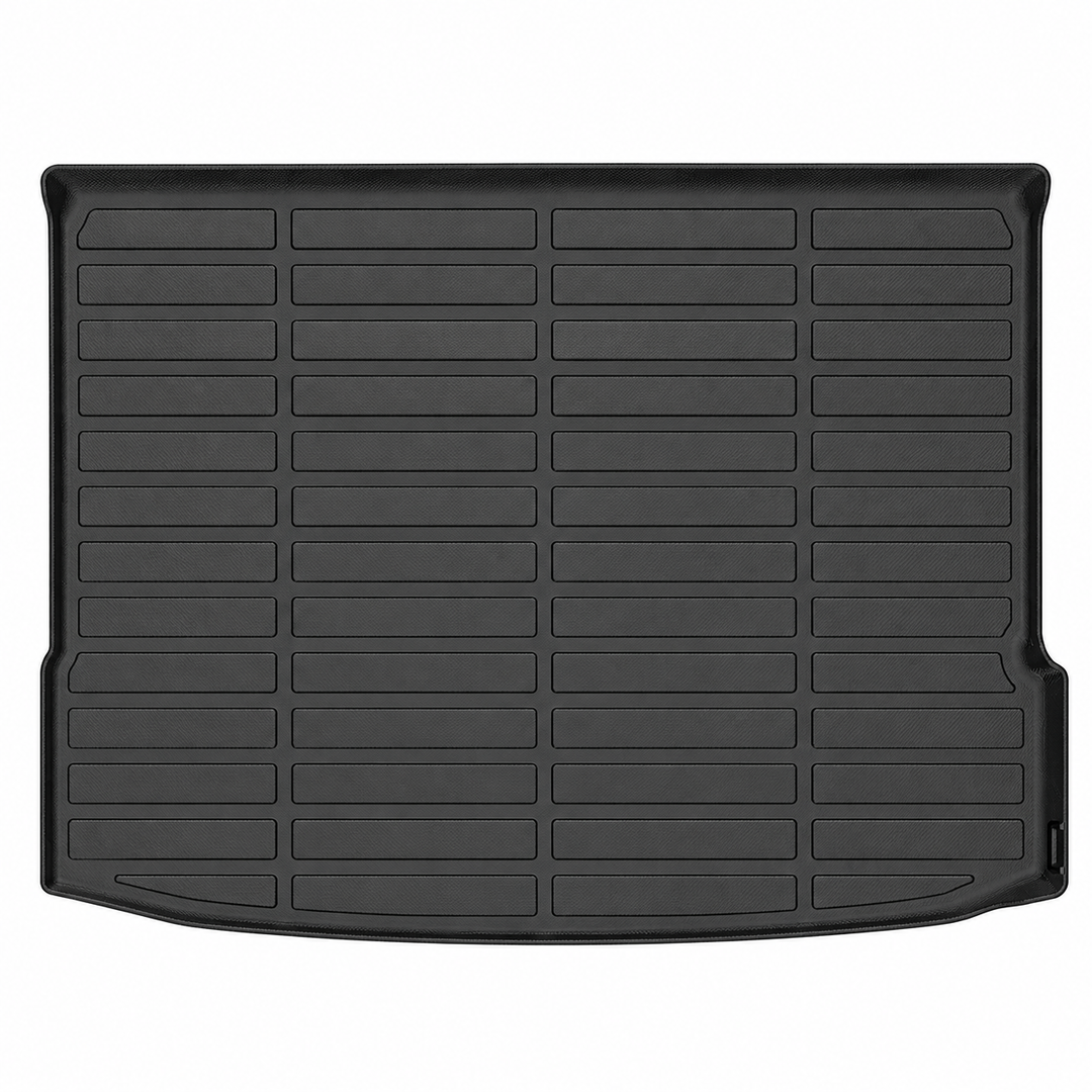 2024–2026 Hyundai Kona Rear Cargo Mat — Black TPE on white background