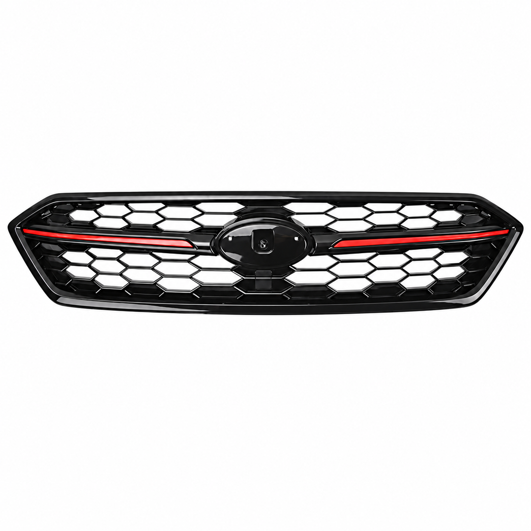 2018–2021 Subaru WRX / STI Gloss Black & Red Upper Grille on white background