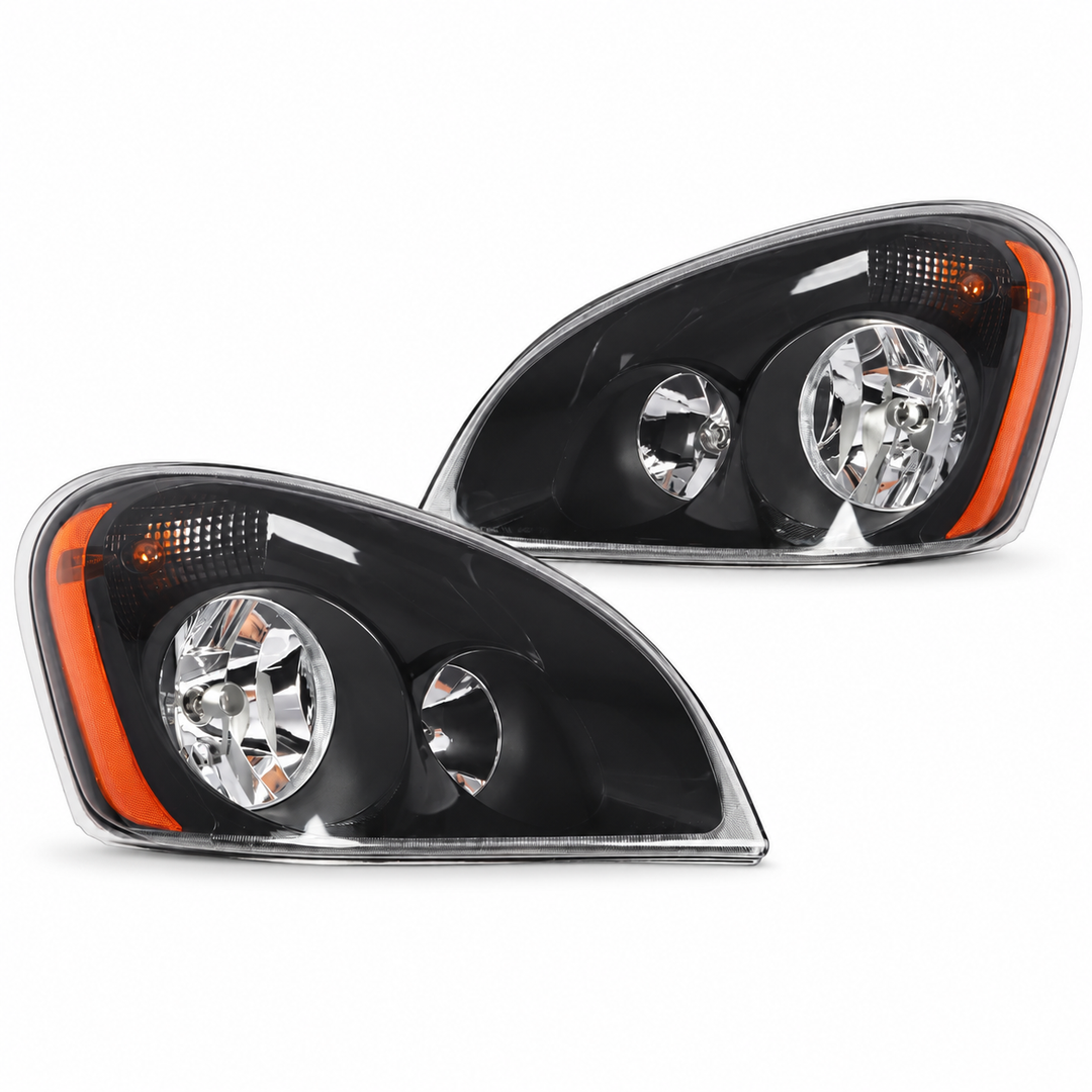 Black Housing Halogen Headlight Pair with Bulbs for 2008–2017 Freightliner Cascadia