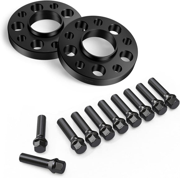 2pcs 15mm 5x120 Hubcentric Wheel Spacers with 10pcs Black Lug Bolts (12x1.5 42mm shank) for 1996-2003 BMW E39 525i 528i 530i 540i M5 (74.1mm Bore)