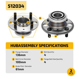 Rear Wheel Hub Bearing Assembly for 1990-2001 Acura Integra 1.8L 4 Lug Pair 512034 - product image 5