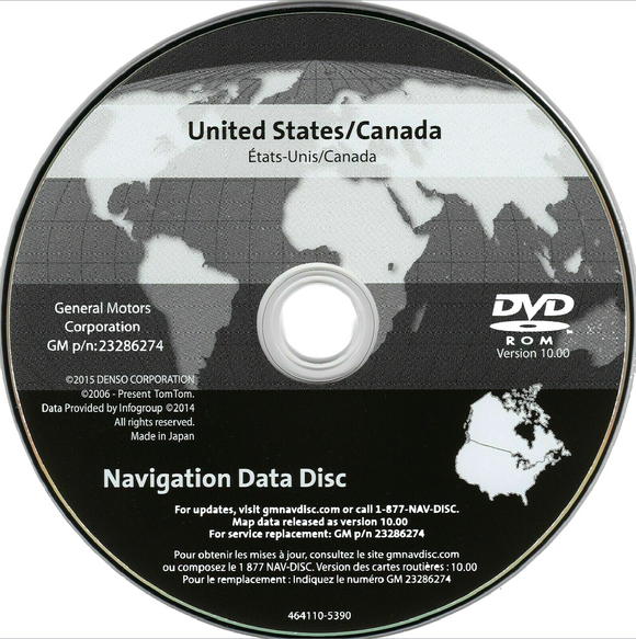 Chevrolet Corvette Cadillac Grand Prix Latest Navigation DVD Map Update p/n: 23286274 ver 10.0