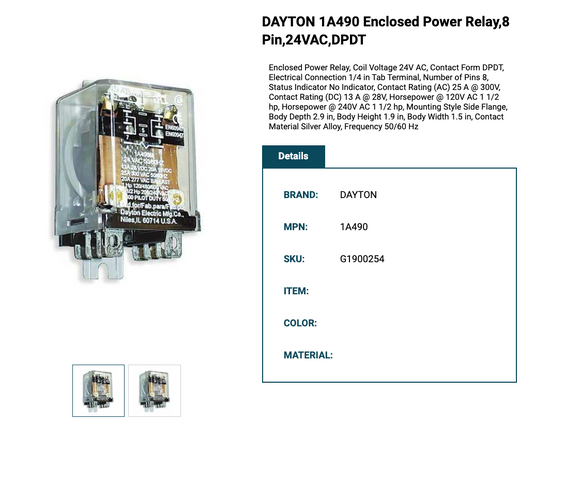 Dayton 1A490 Enclosed Power Relay,8 Pin,24Vac,Dpdt