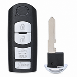 Mazda SKE13D01 four-button complete remote — front and blade