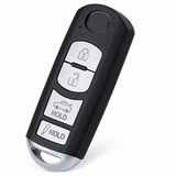 Mazda SKE13D01 four-button complete remote — angled front