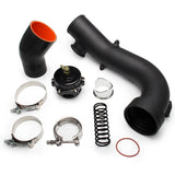 BMW N54 charge pipe kit components with blow-off valve and coupler
