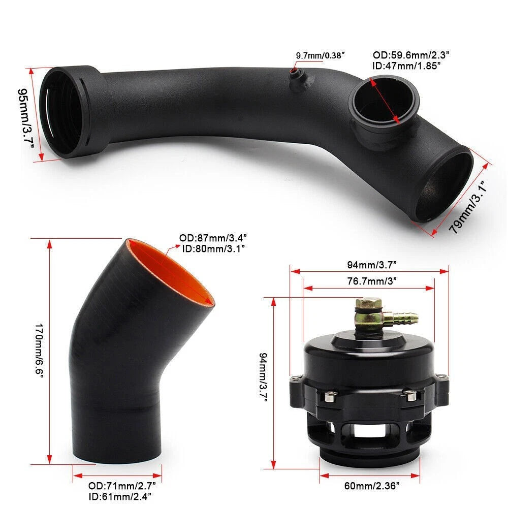 BMW N54 charge pipe dimensions and connection details