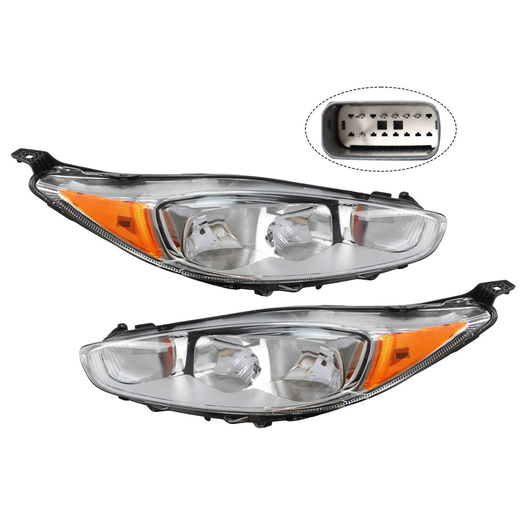 Halogen Headlight Pair with Bulbs for 2014-2019 Ford Fiesta D2BZ13008C