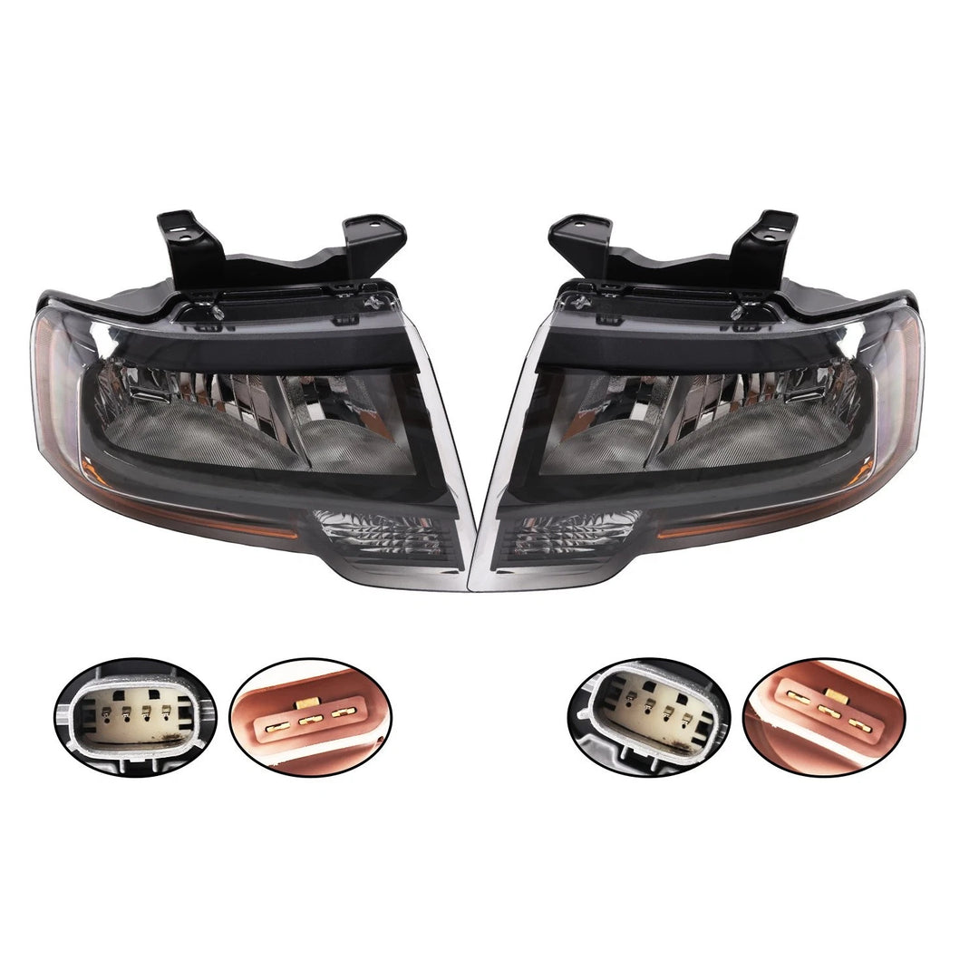 Halogen Headlight Pair for 2015-2017 Ford Expedition Black - view 2