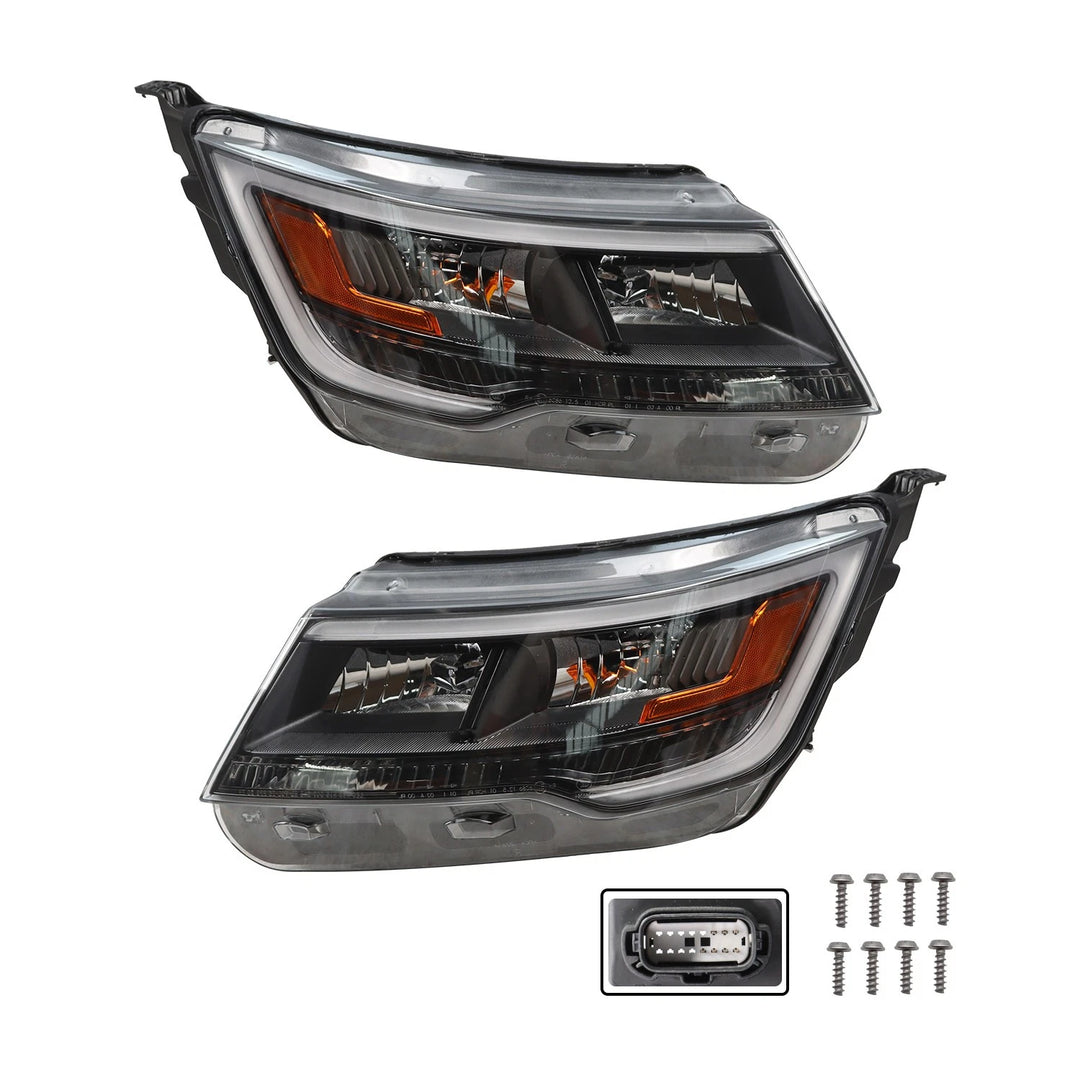 Black LED Headlight Pair for 2016-2019 Ford Explorer Sport Limited XLT Platinum - view 2