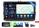 Black Eonon VWX7A 9-inch IPS car stereo with Google navigation, Bluetooth, USB ports, and three-button side panel.