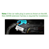 Blue A0590 5.5M BMW E46 extension harness with 17-pin connector, shown on black wiring board with yellow label.