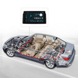 Gray BMW E46 extended wiring harness with 17-pin and 40-pin diagrams, shown in side view with blue and red label.