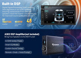 Eonon UX7A GPS navigation unit with 7-inch black screen, 48x45W, and separate A303 DSP amplifier box.