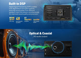 Eonon E46X6S2 for BMW E46 M3 1999-2006 with 9-inch QLED, orange speakers, and TDA7851 amplifier.